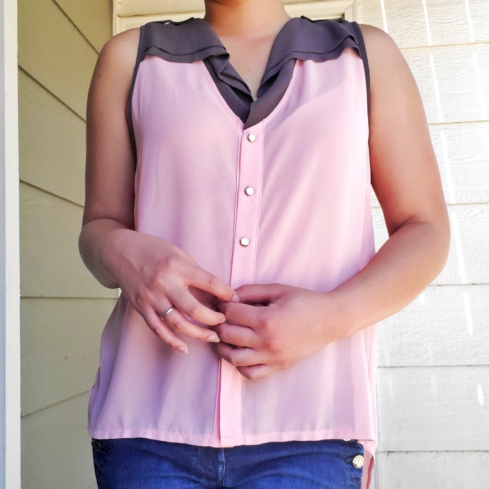 TIMING | Pink and Chocolate Brown Sleeveless Top